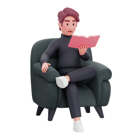 Businessman reading business book while seating on sofa 3D Illustration