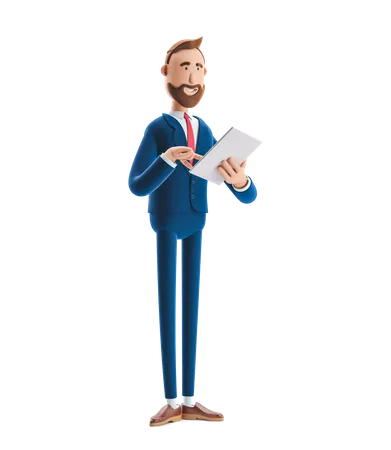 Businessman Reading Business Notes 3D Illustration