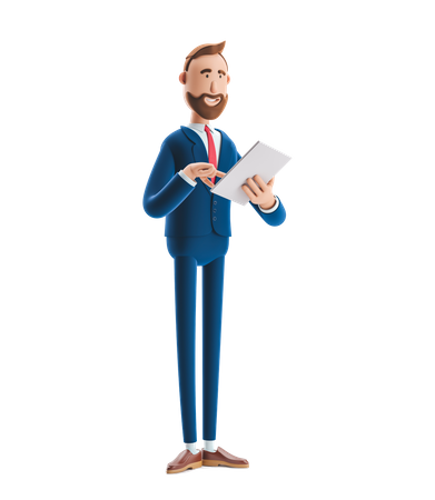 Businessman Reading Business Notes  3D Illustration