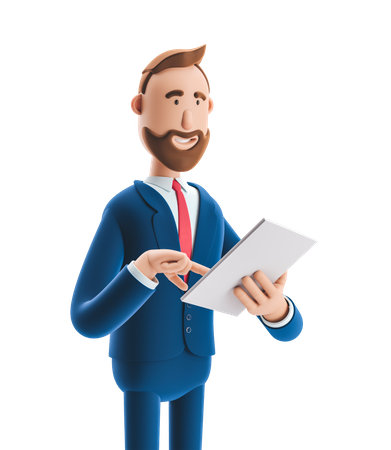 Businessman Reading Business report  3D Icon