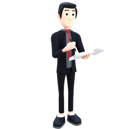 Businessman Reading Business Report  3D Icon