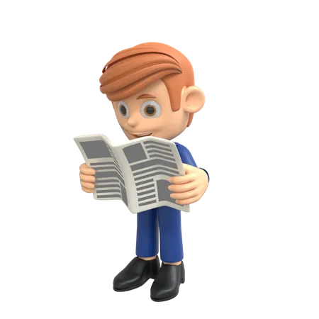 Businessman Reading News 3D Illustration