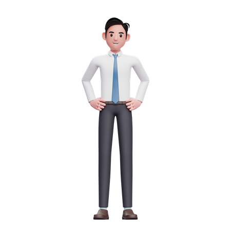 Businessman ready pose hand on waist  3D Illustration