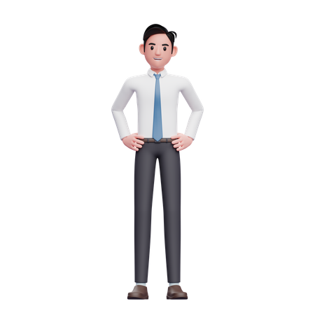 Businessman ready pose hand on waist 3D Illustration
