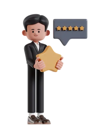 Businessman Received And Earned A Five Star Rating  3D Illustration