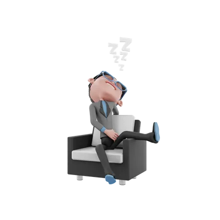 Businessman relaxing on chair 3D Illustration
