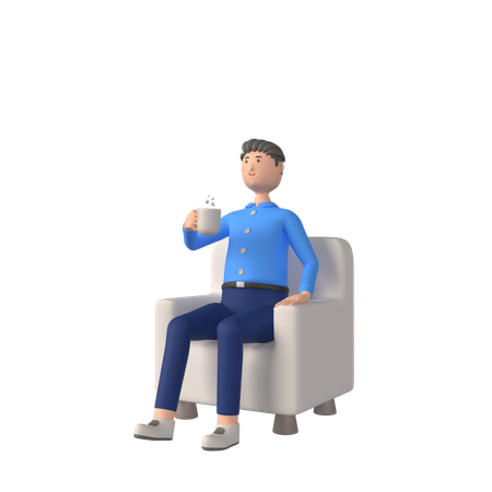 Businessman Relaxing While Holding Coffee Cup  3D Illustration