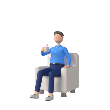 Businessman Relaxing While Holding Coffee Cup  3D Illustration