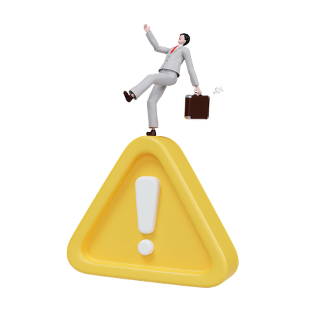 Businessman Representing Navigating Risks On Caution Sign  3D Illustration