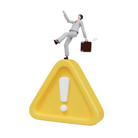 Businessman Representing Navigating Risks On Caution Sign  3D Illustration