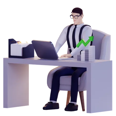 Businessman research on investment growth 3D Illustration