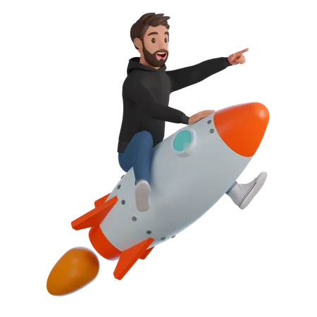 Businessman ride on rocket  3D Illustration