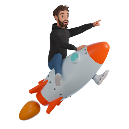 Businessman ride on rocket  3D Illustration