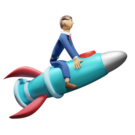Businessman ride rocket  3D Illustration