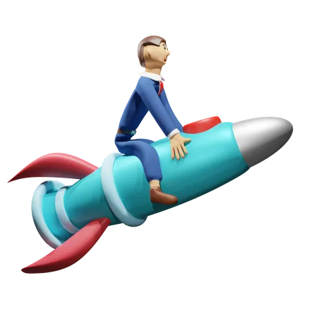 Businessman Ride Rocket Download This Item Now 3D Illustration