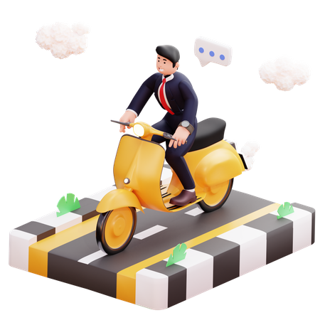 Businessman ride scooter to go to office  3D Illustration