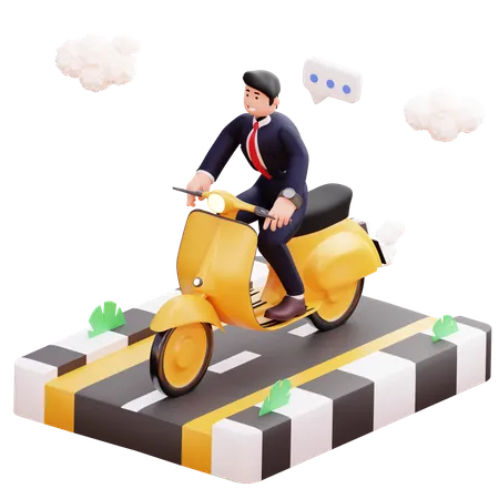 Businessman ride scooter to go to office  3D Illustration
