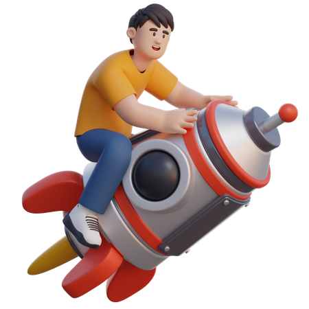 Businessman Riding A Rocket  3D Illustration