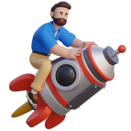 Businessman Riding A Rocket  3D Illustration