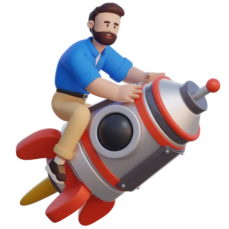 Businessman Riding A Rocket  3D Illustration