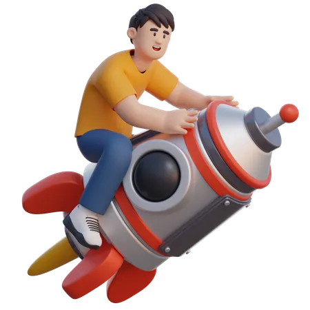 Businessman Riding A Rocket  3D Illustration