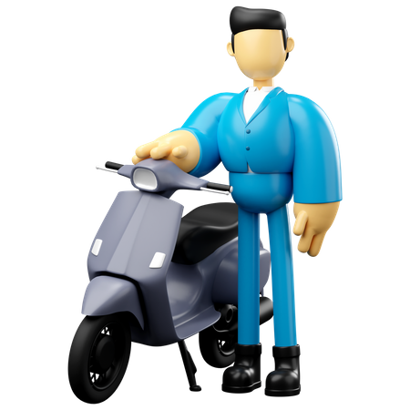 Businessman Riding Grey Scooter  3D Illustration