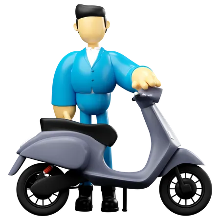 Businessman Riding Grey Scooter 3D Illustration
