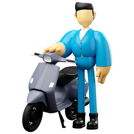 Businessman Riding Grey Scooter 3D Illustration