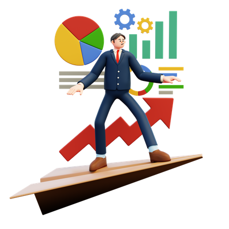 Businessman Riding Growth Plane  3D Illustration