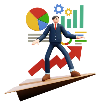 Businessman Riding Growth Plane  3D Illustration