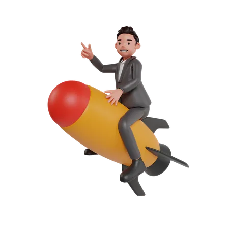 Businessman Riding On Rocket  3D Illustration