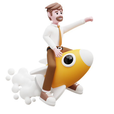 Businessman Riding On Rocket  3D Illustration