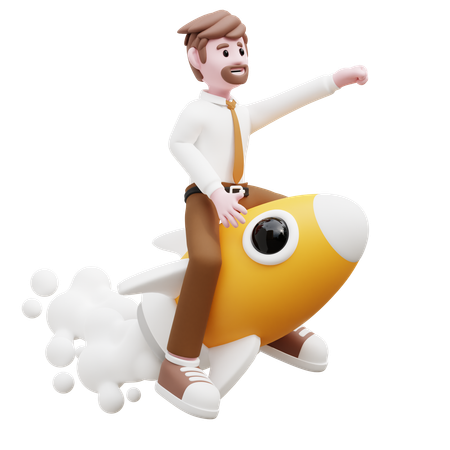 Businessman Riding On Rocket  3D Illustration