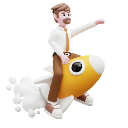 Businessman Riding On Rocket  3D Illustration