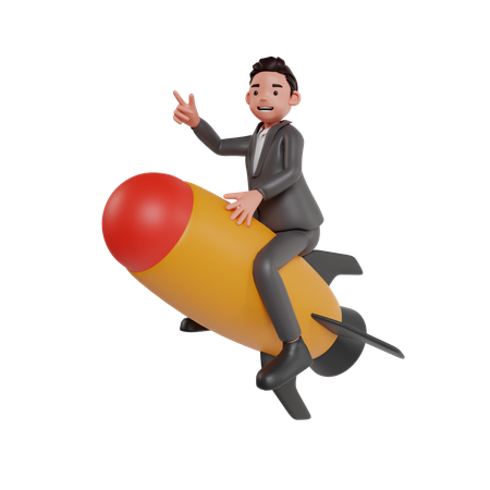 Businessman Riding On Rocket  3D Illustration