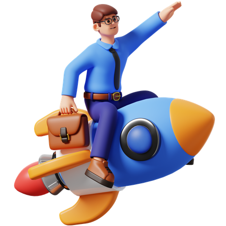 Businessman Riding Rocket  3D Illustration