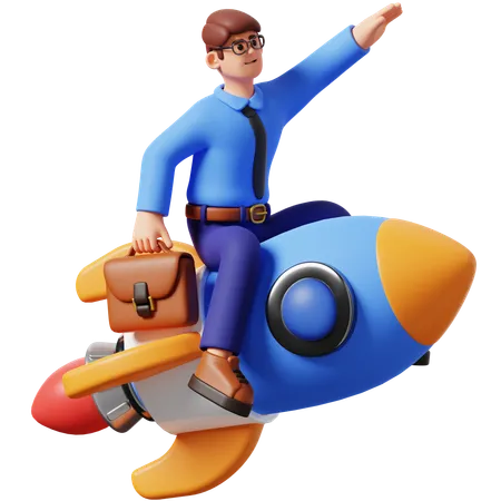 Businessman Riding Rocket  3D Illustration