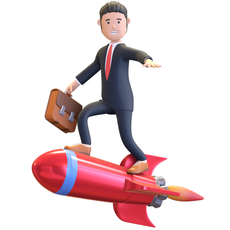 Businessman riding rocket  3D Illustration