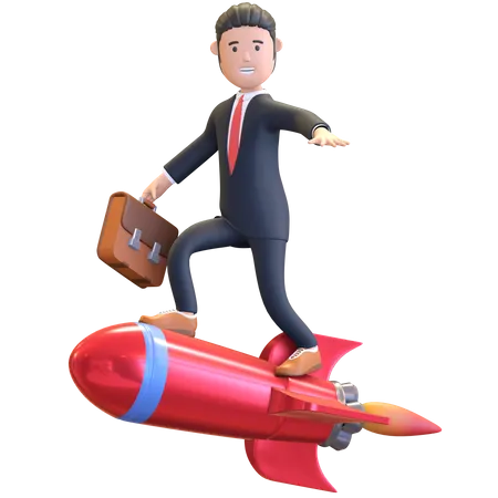 Businessman riding rocket  3D Illustration