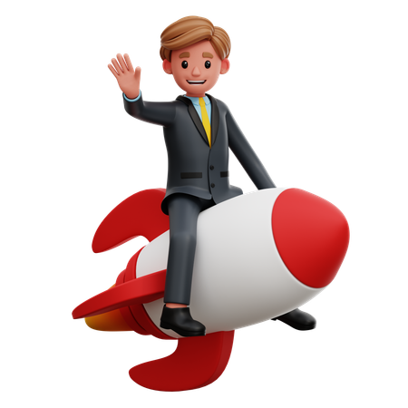 Businessman Riding Rocket  3D Illustration