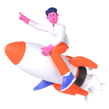 Businessman Riding Rocket  3D Illustration