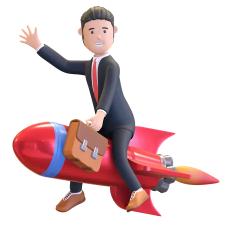 Businessman riding rocket 3D Illustration