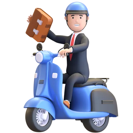 Businessman riding scooter bike  3D Illustration