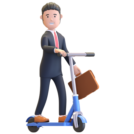 Businessman riding scooter cycle 3D Illustration