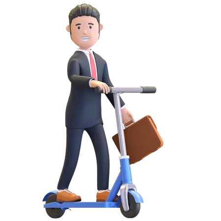 Businessman riding scooter cycle 3D Illustration