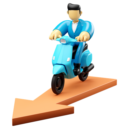 Businessman riding scooter on arrow  3D Illustration