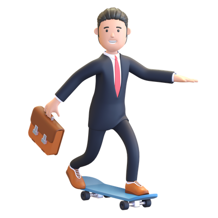 Businessman riding skateboard  3D Illustration