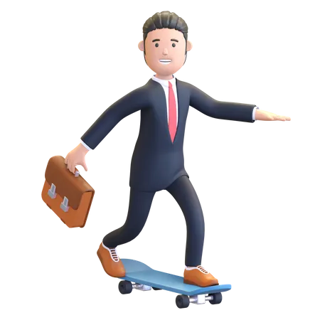 Businessman riding skateboard  3D Illustration