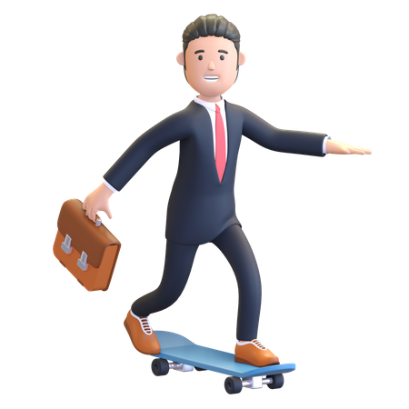 Businessman riding skateboard 3D Illustration