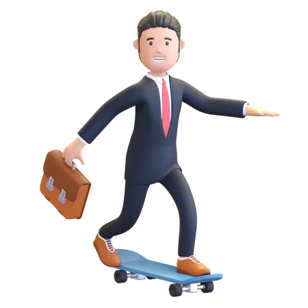 Businessman riding skateboard 3D Illustration